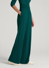 American Tall Discount | Ribbed Knit Wide Leg Pant for Tall Women in Deep Teal