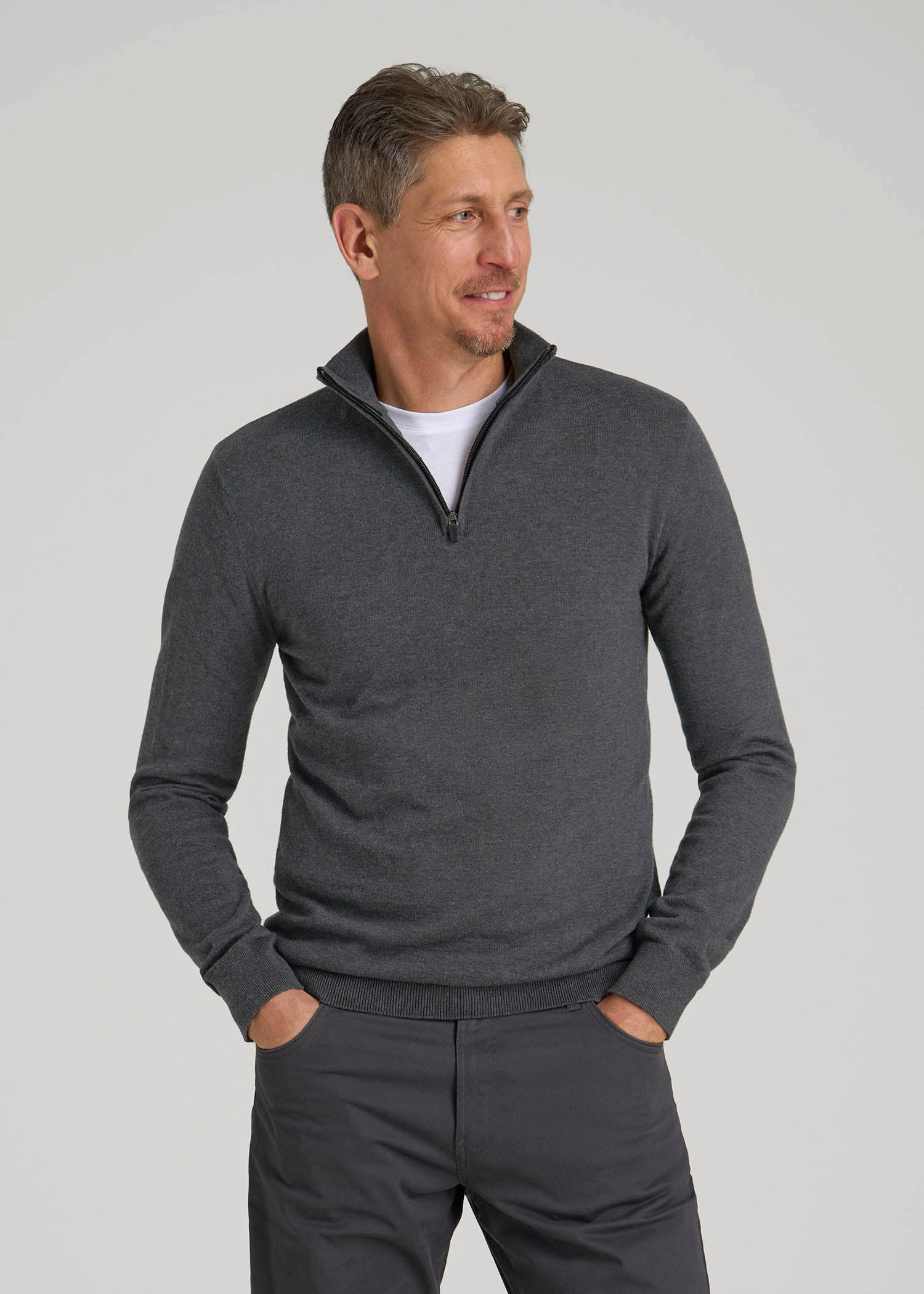 American Tall Online | Everyday Quarter-Zip Sweater for Tall Men in Charcoal Mix