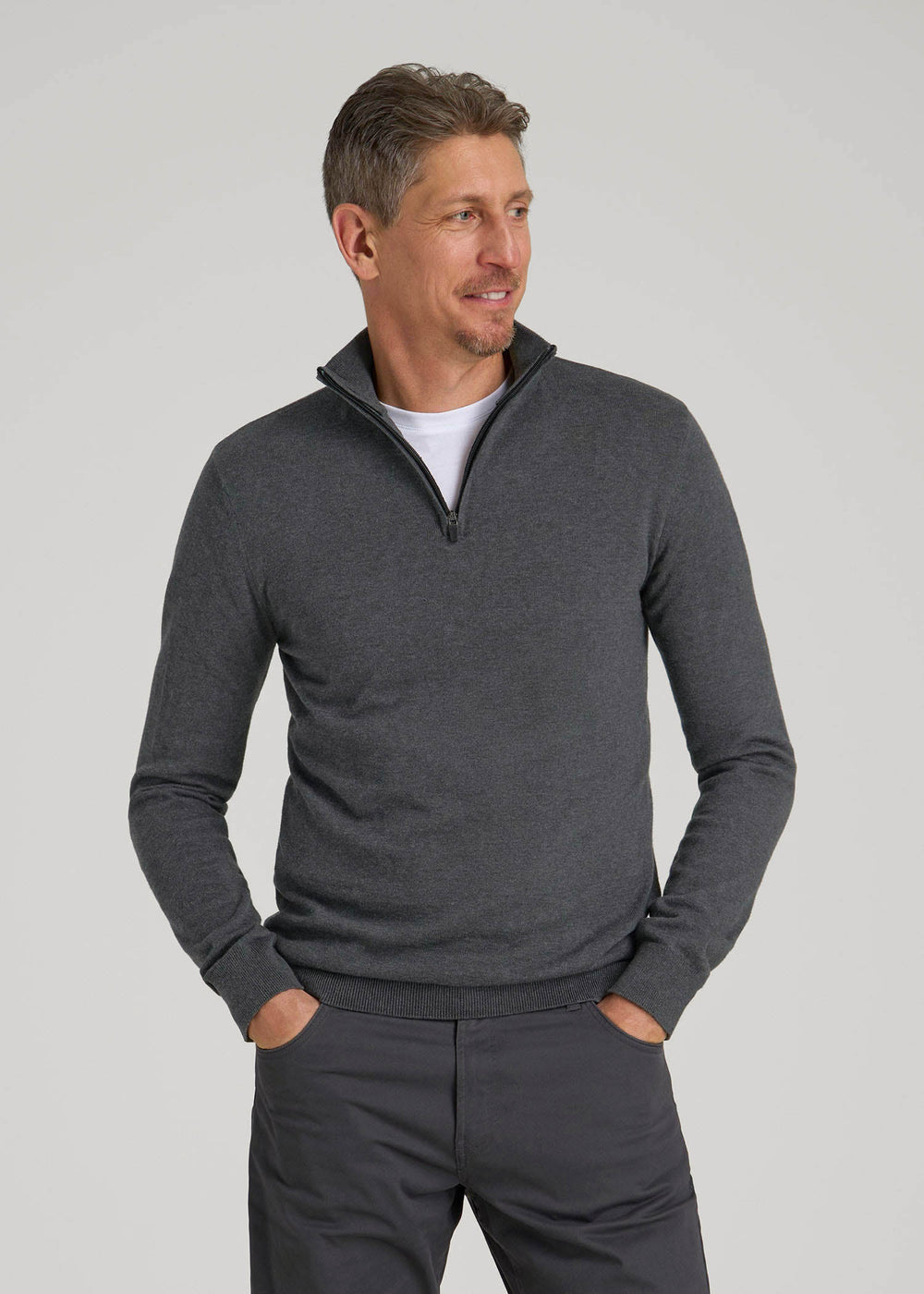 American Tall Online | Everyday Quarter-Zip Sweater for Tall Men in Charcoal Mix