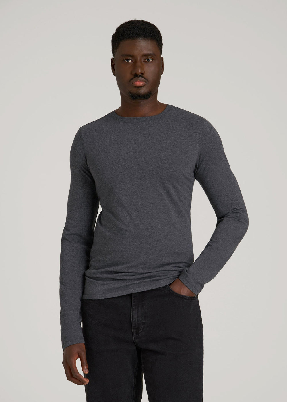 American Tall Sale | The Essential Slim Fit Long Sleeve Tee for Tall Men in Charcoal Mix