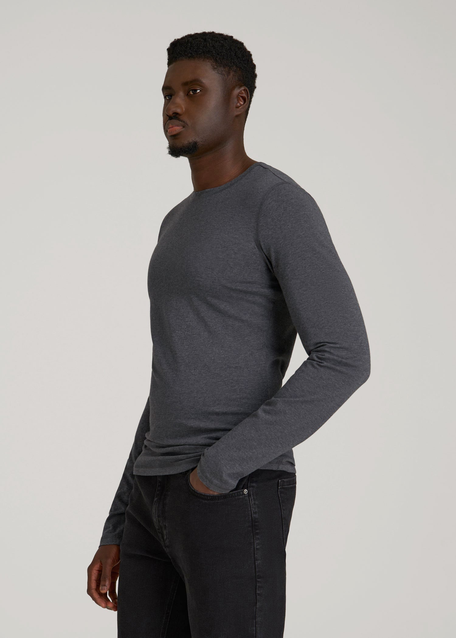 American Tall Sale | The Essential Slim Fit Long Sleeve Tee for Tall Men in Charcoal Mix