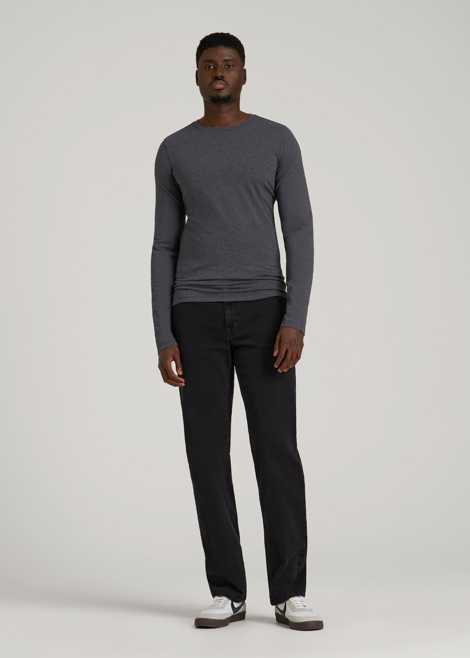 American Tall Sale | The Essential Slim Fit Long Sleeve Tee for Tall Men in Charcoal Mix