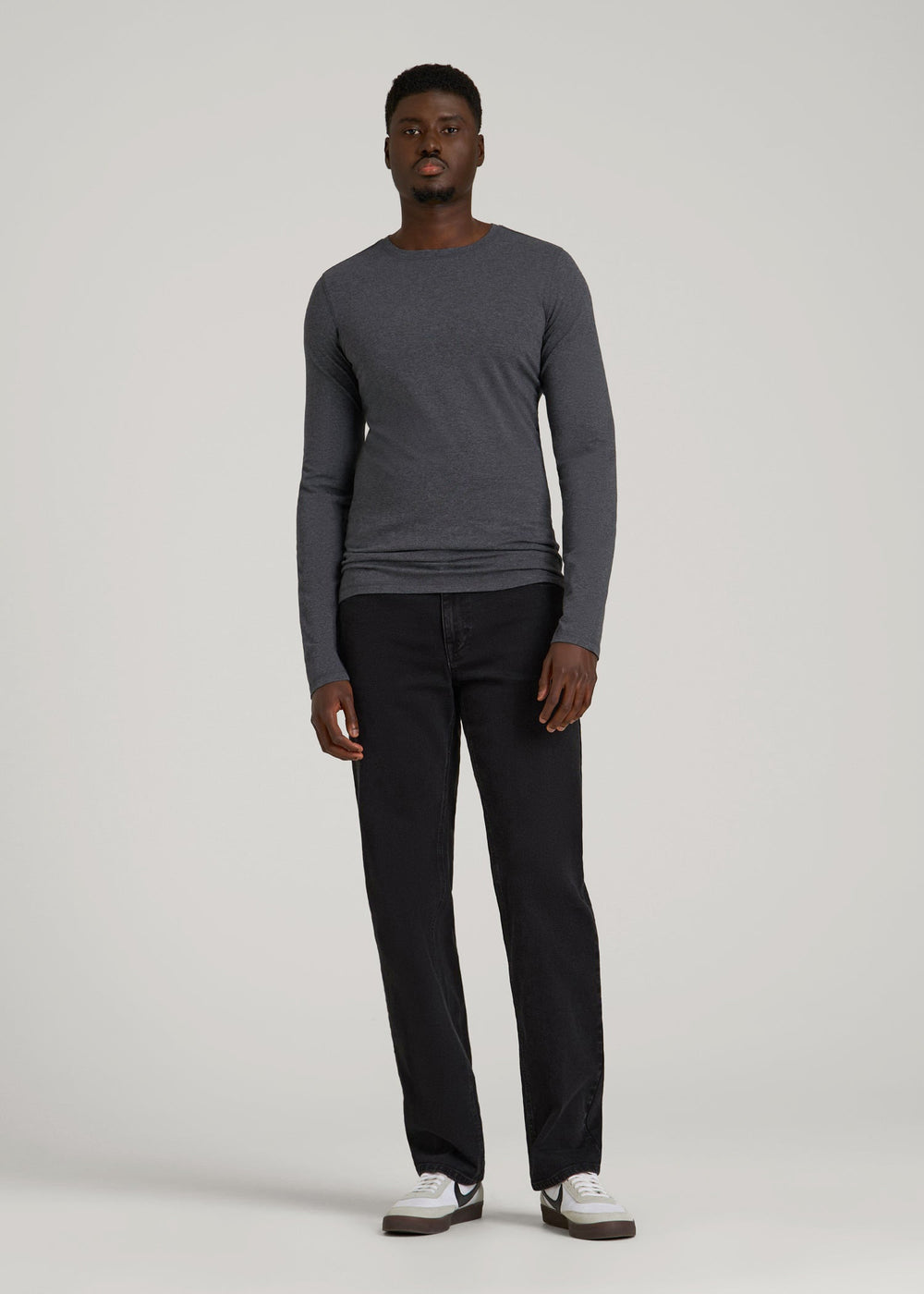 American Tall Sale | The Essential Slim Fit Long Sleeve Tee for Tall Men in Charcoal Mix