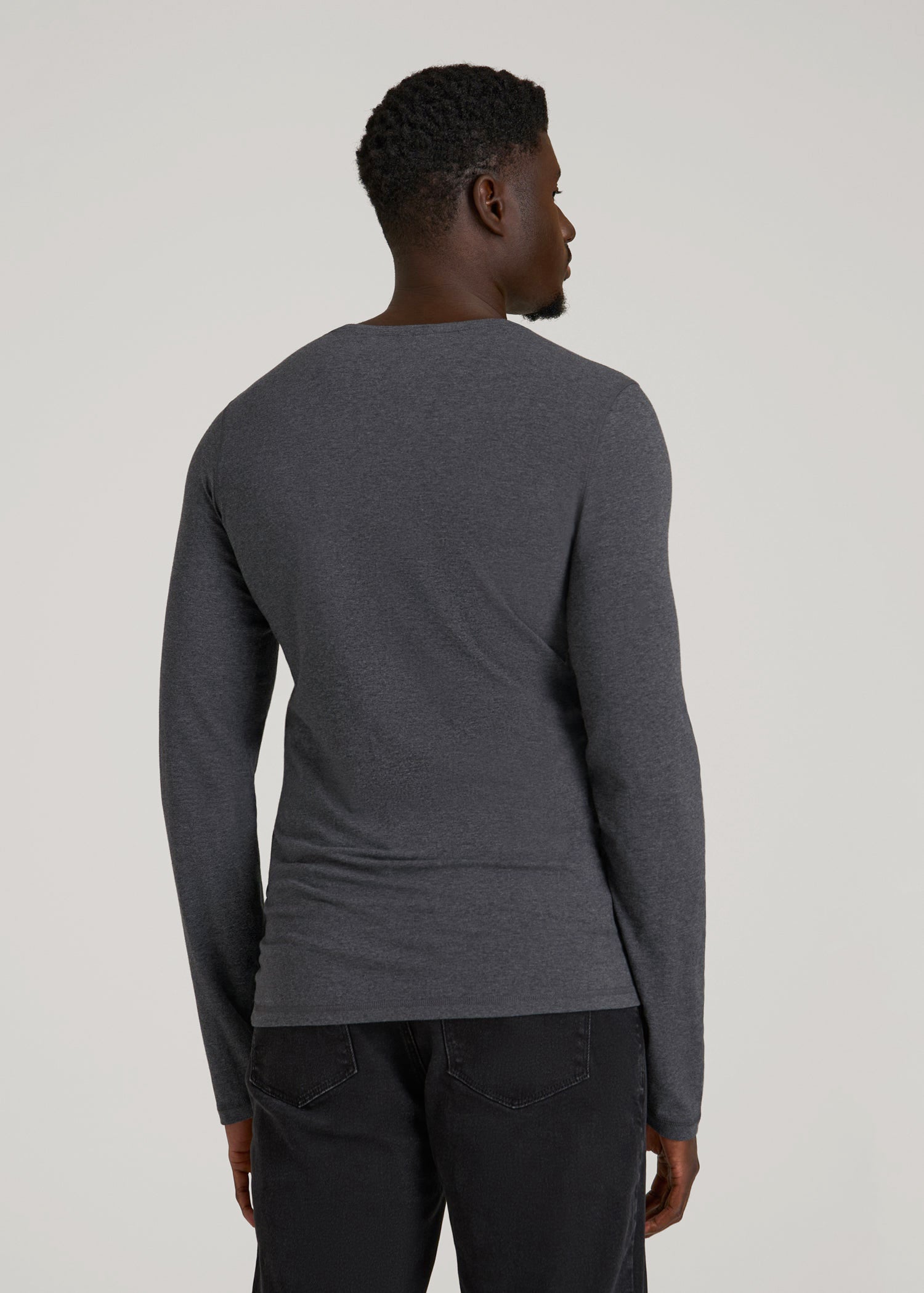 American Tall Sale | The Essential Slim Fit Long Sleeve Tee for Tall Men in Charcoal Mix