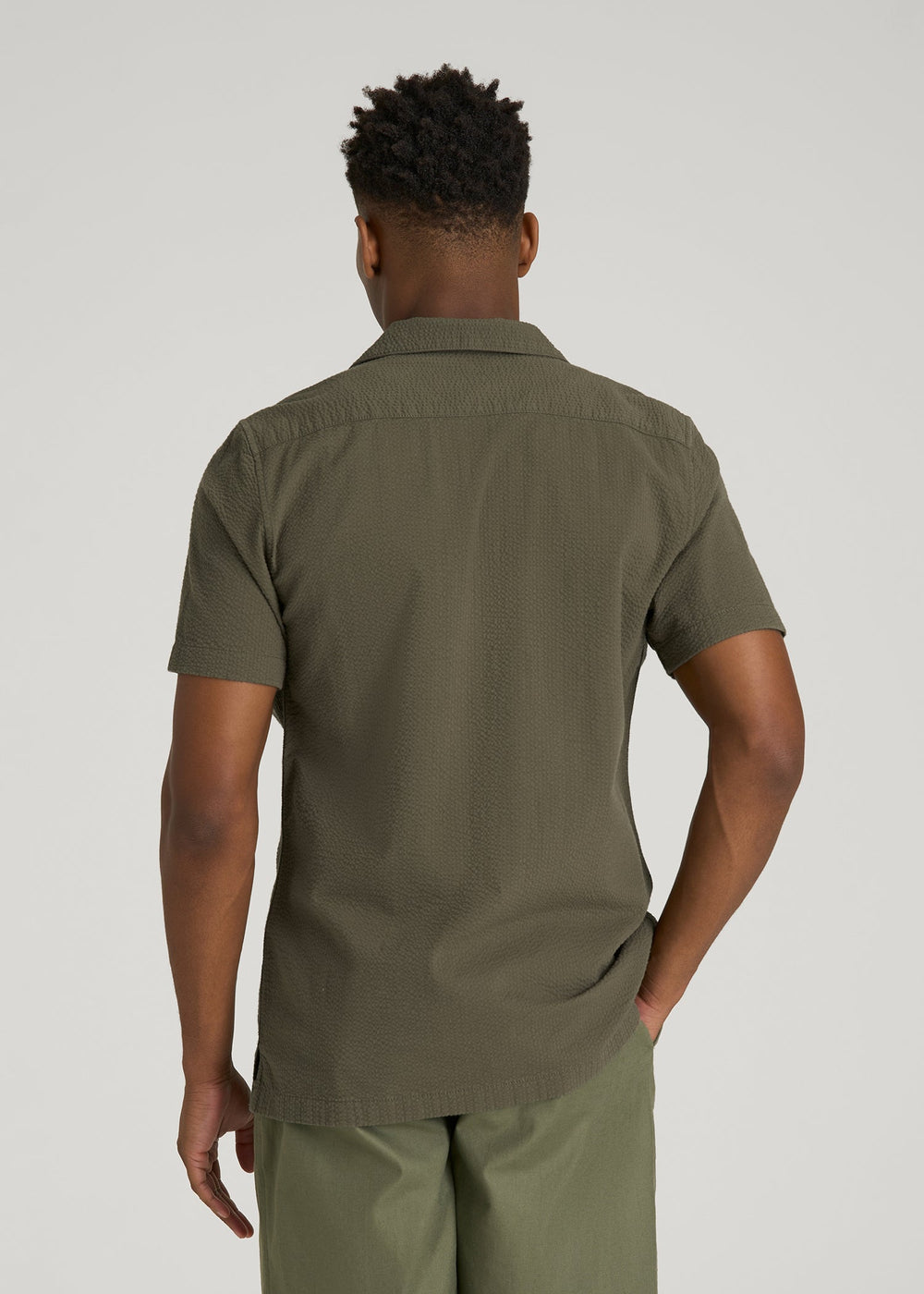 American Tall Online | Seersucker Camp Collar Short Sleeve Shirt for Tall Men in Olive