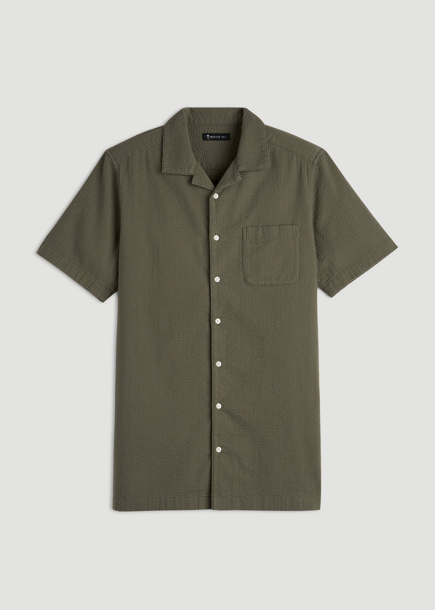 American Tall Online | Seersucker Camp Collar Short Sleeve Shirt for Tall Men in Olive