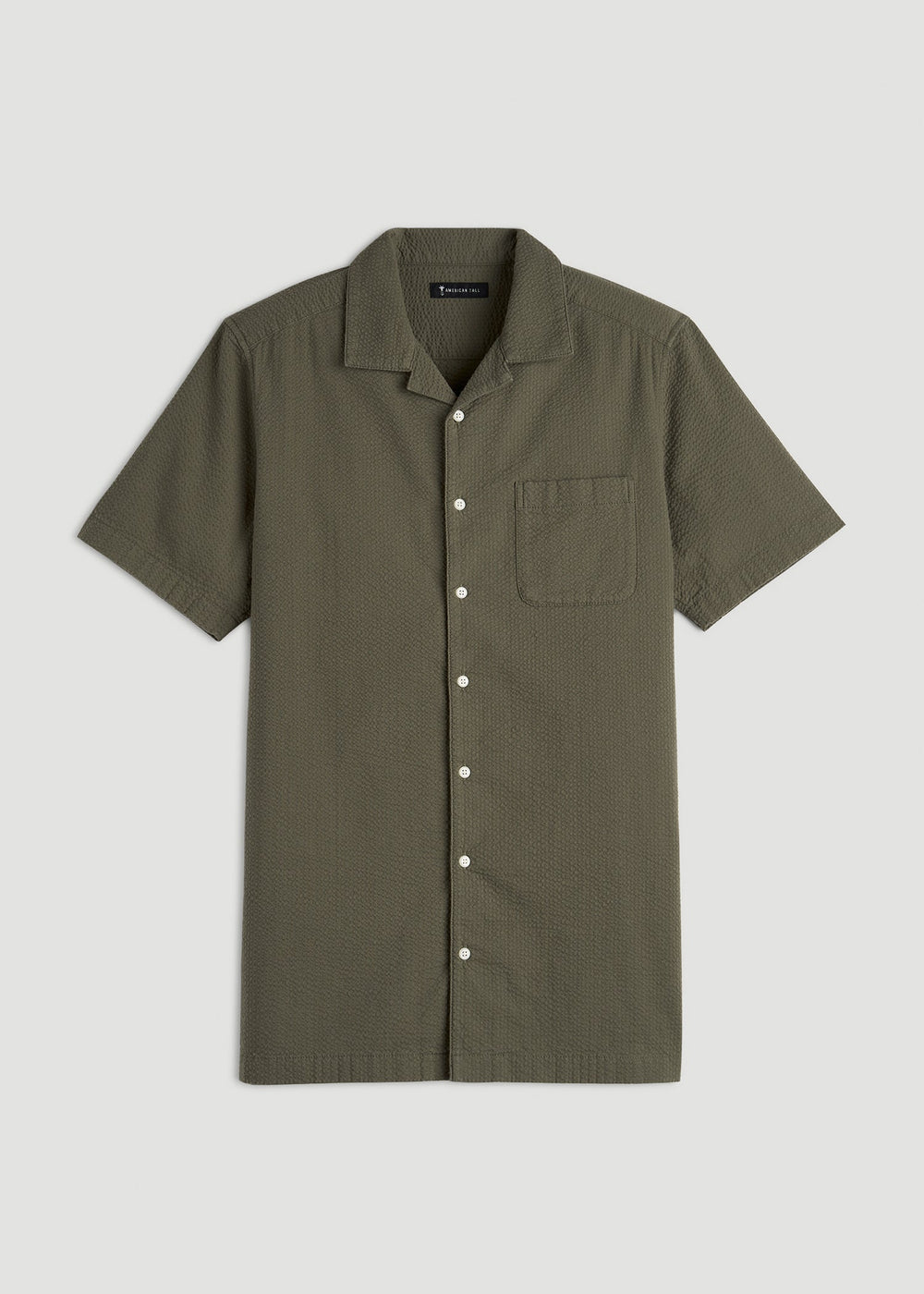 American Tall Online | Seersucker Camp Collar Short Sleeve Shirt for Tall Men in Olive