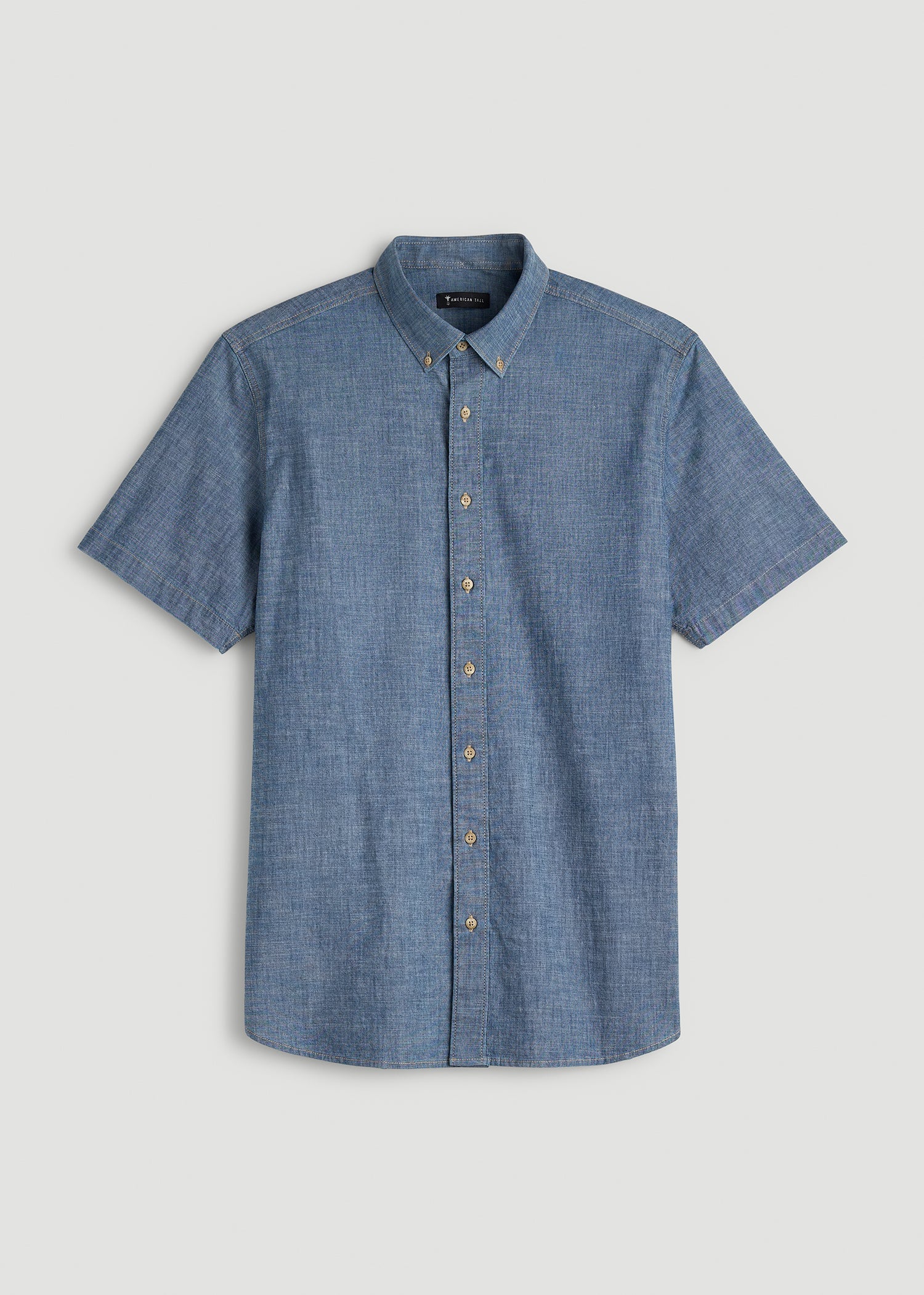 American Tall Sale | Short Sleeve Chambray Shirt for Tall Men in Mid Blue Chambray