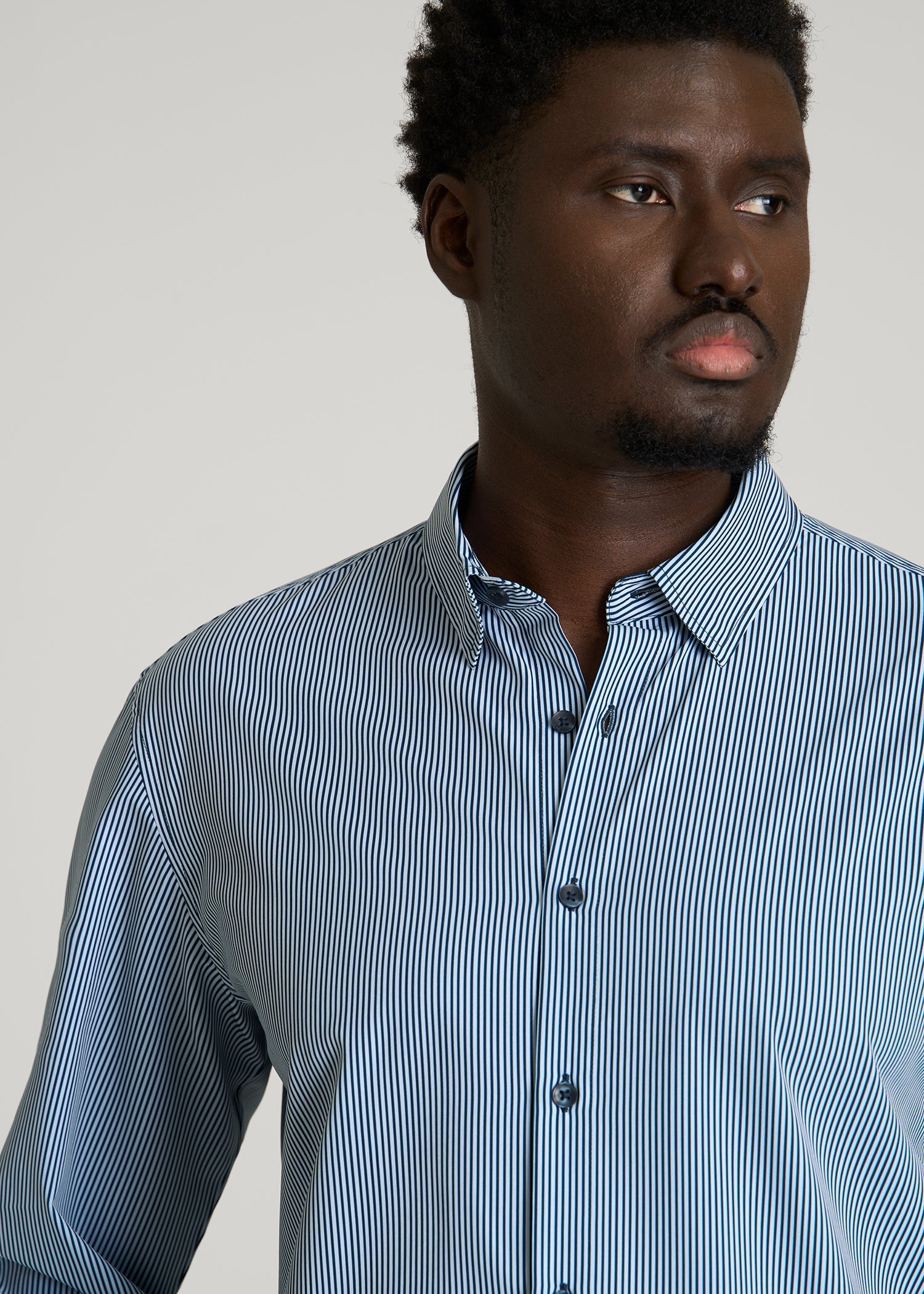 American Tall Online | Traveler Stretch Dress Shirt for Tall Men in Royal Navy Stripe