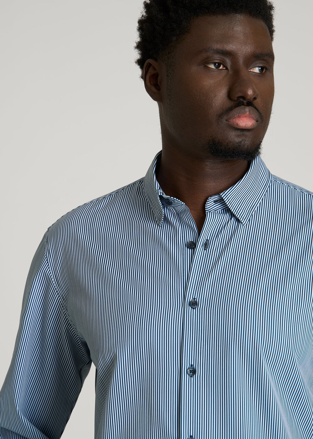 American Tall Online | Traveler Stretch Dress Shirt for Tall Men in Royal Navy Stripe