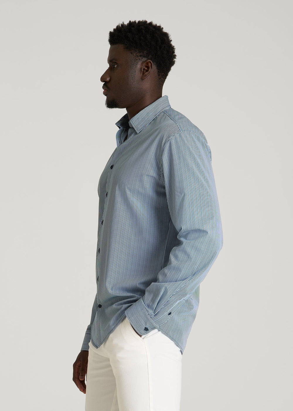 American Tall Online | Traveler Stretch Dress Shirt for Tall Men in Royal Navy Stripe
