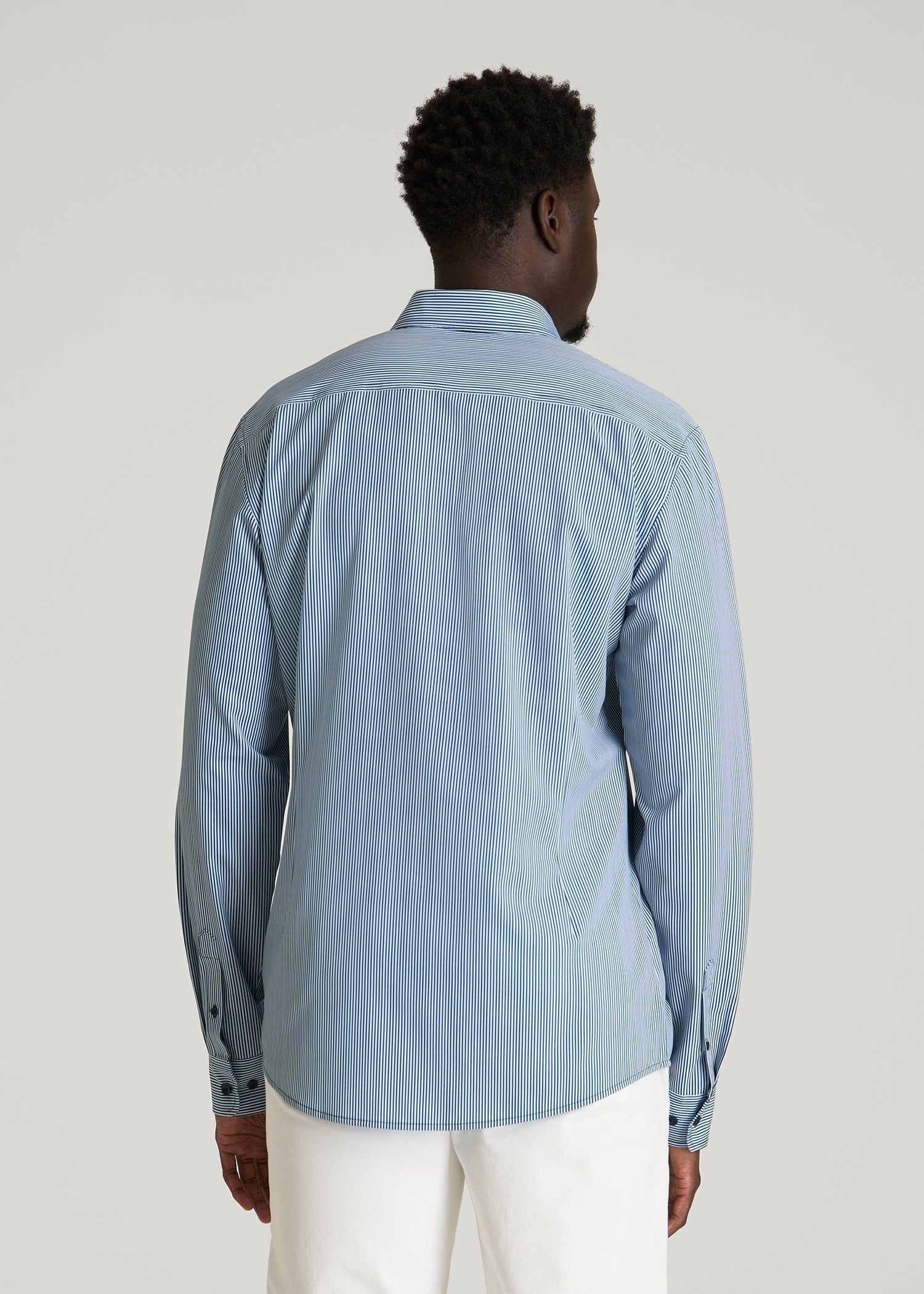 American Tall Online | Traveler Stretch Dress Shirt for Tall Men in Royal Navy Stripe