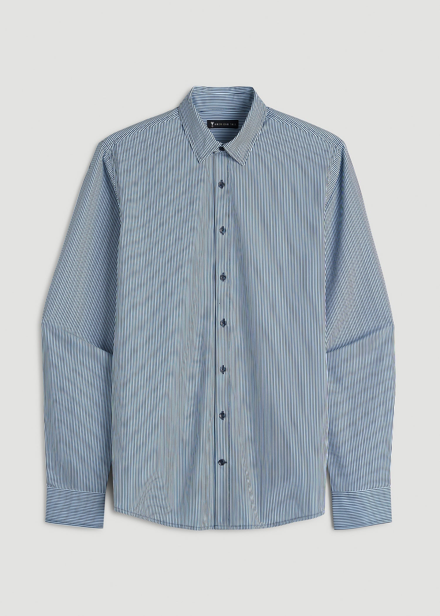 American Tall Online | Traveler Stretch Dress Shirt for Tall Men in Royal Navy Stripe