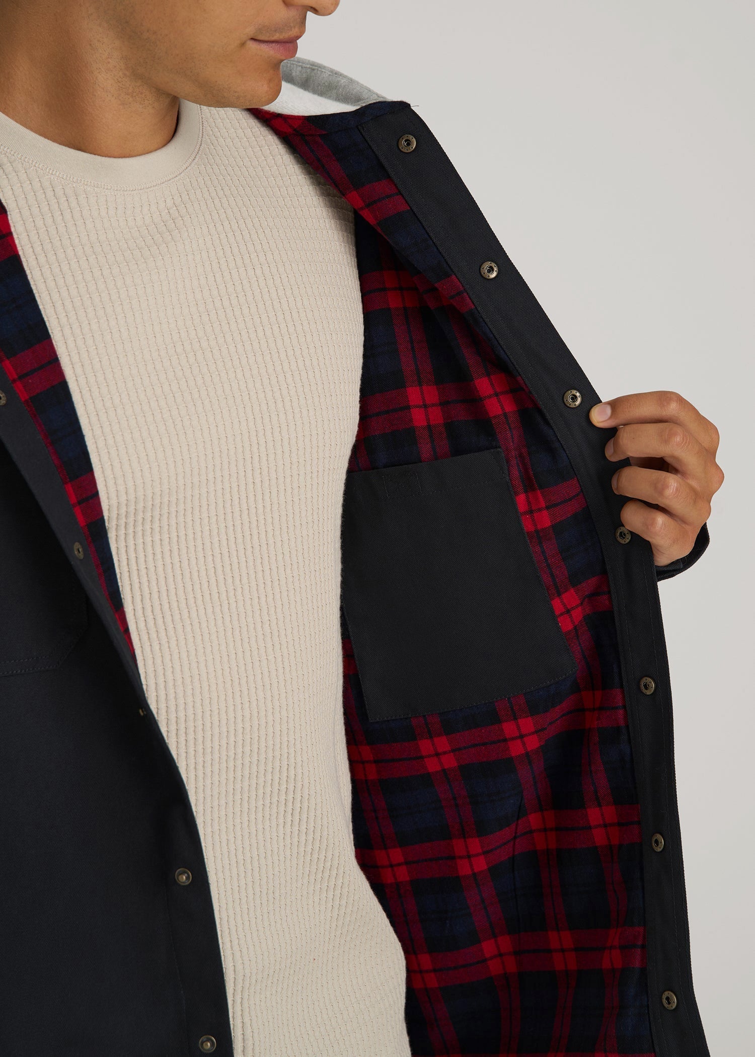 American Tall Discount | LJ&S Flannel-Lined Canvas Shirt Jacket for Tall Men in Black
