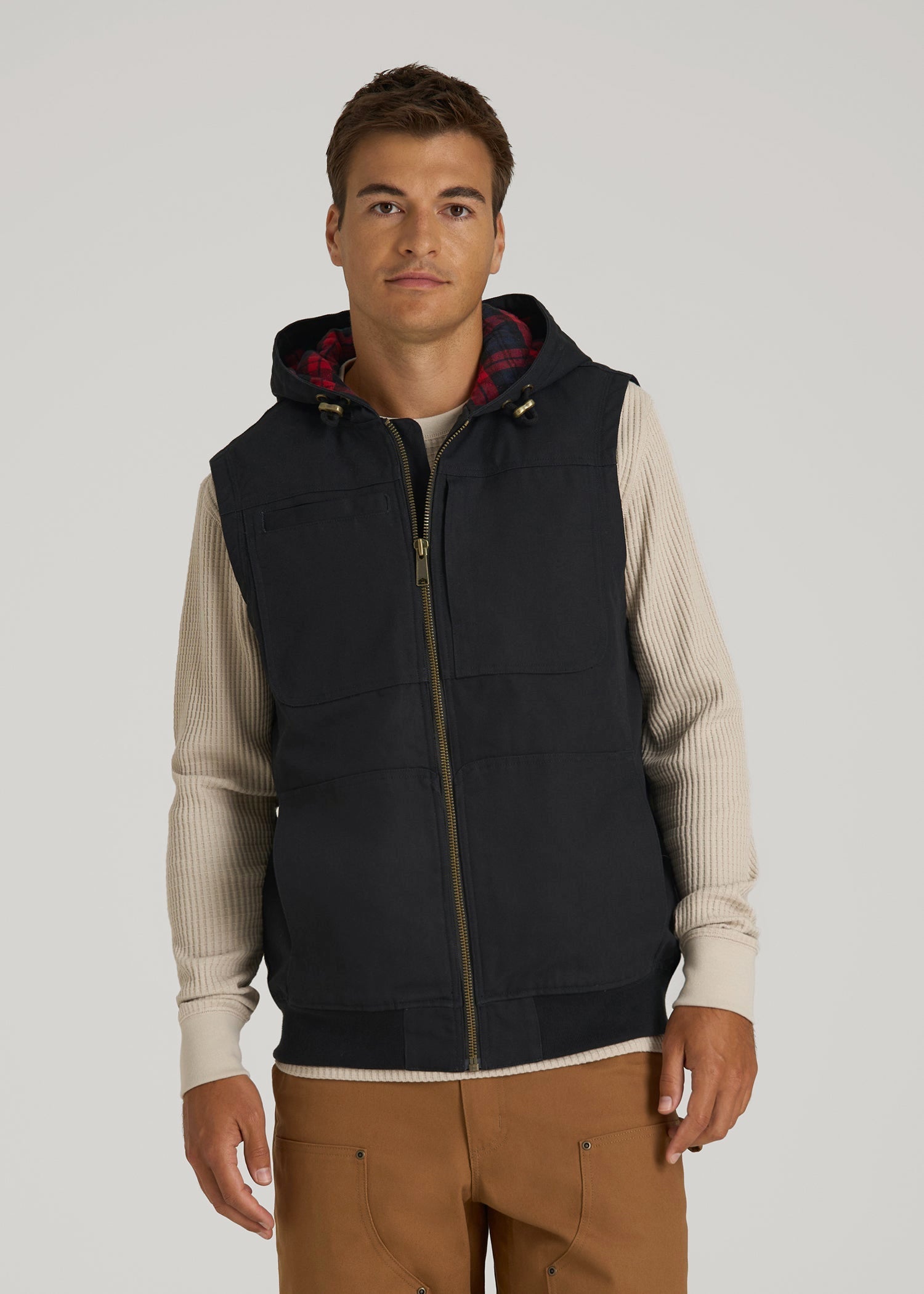 American Tall Discount | LJ&S Flannel-Lined Canvas Work Vest for Tall Men in Black