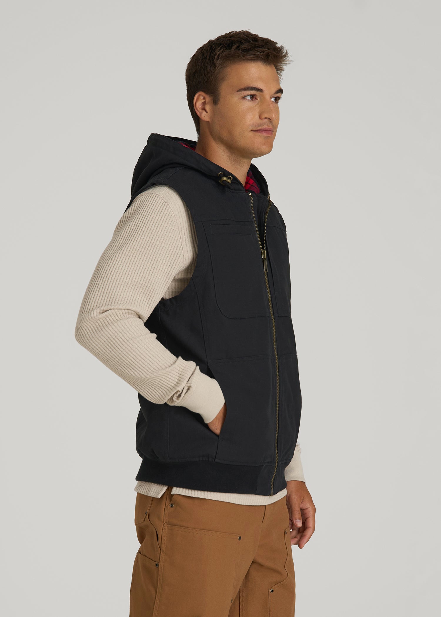American Tall Discount | LJ&S Flannel-Lined Canvas Work Vest for Tall Men in Black