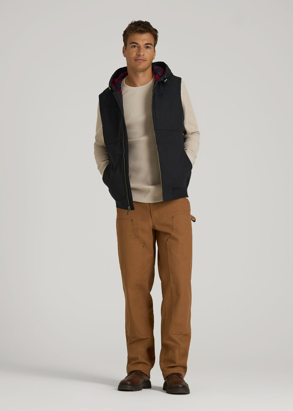 American Tall Discount | LJ&S Flannel-Lined Canvas Work Vest for Tall Men in Black