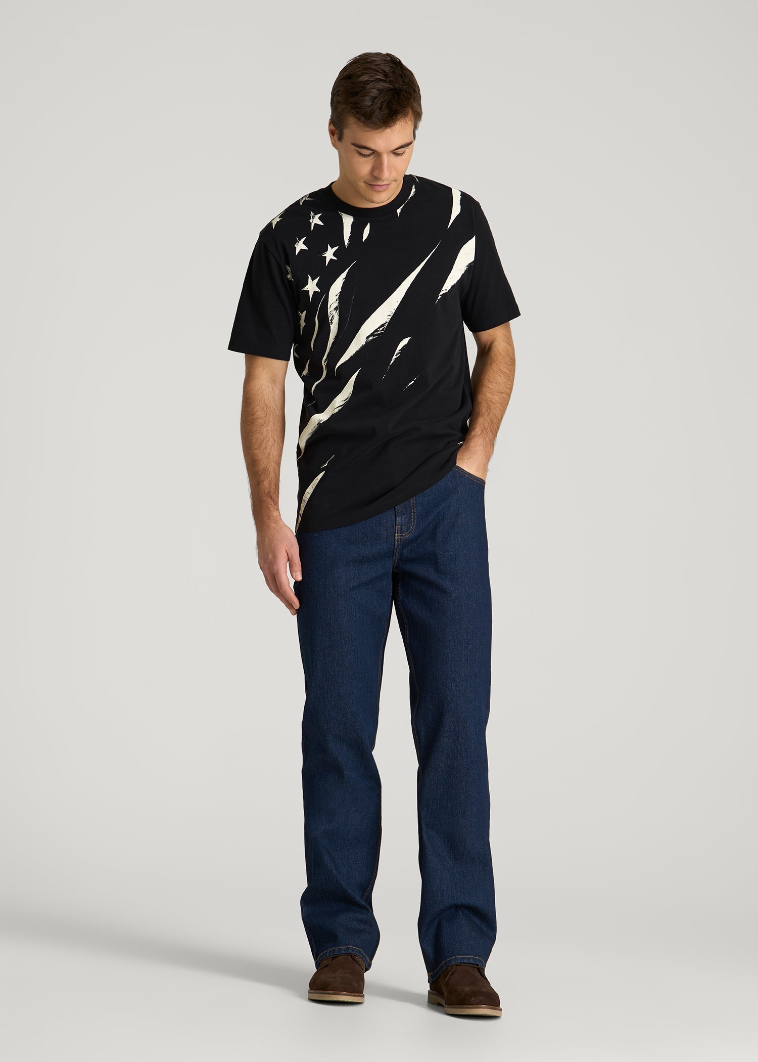 American Tall For Sale | Monochrome Flag Graphic Tee for Tall Men in Black