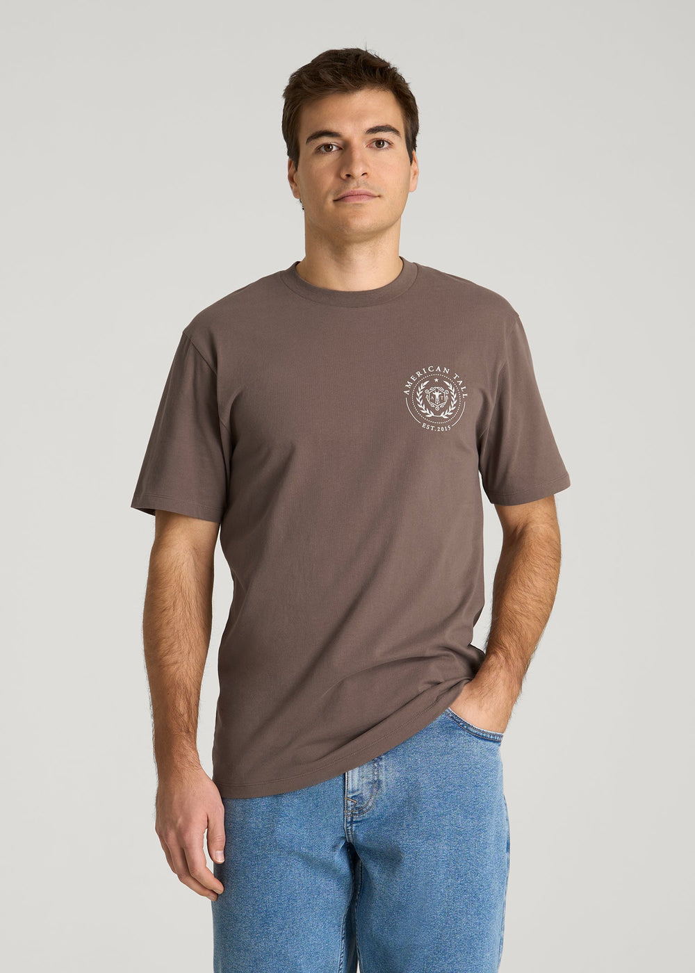 American Tall Online Shop | Crest Graphic Tee for Tall Men in Brown