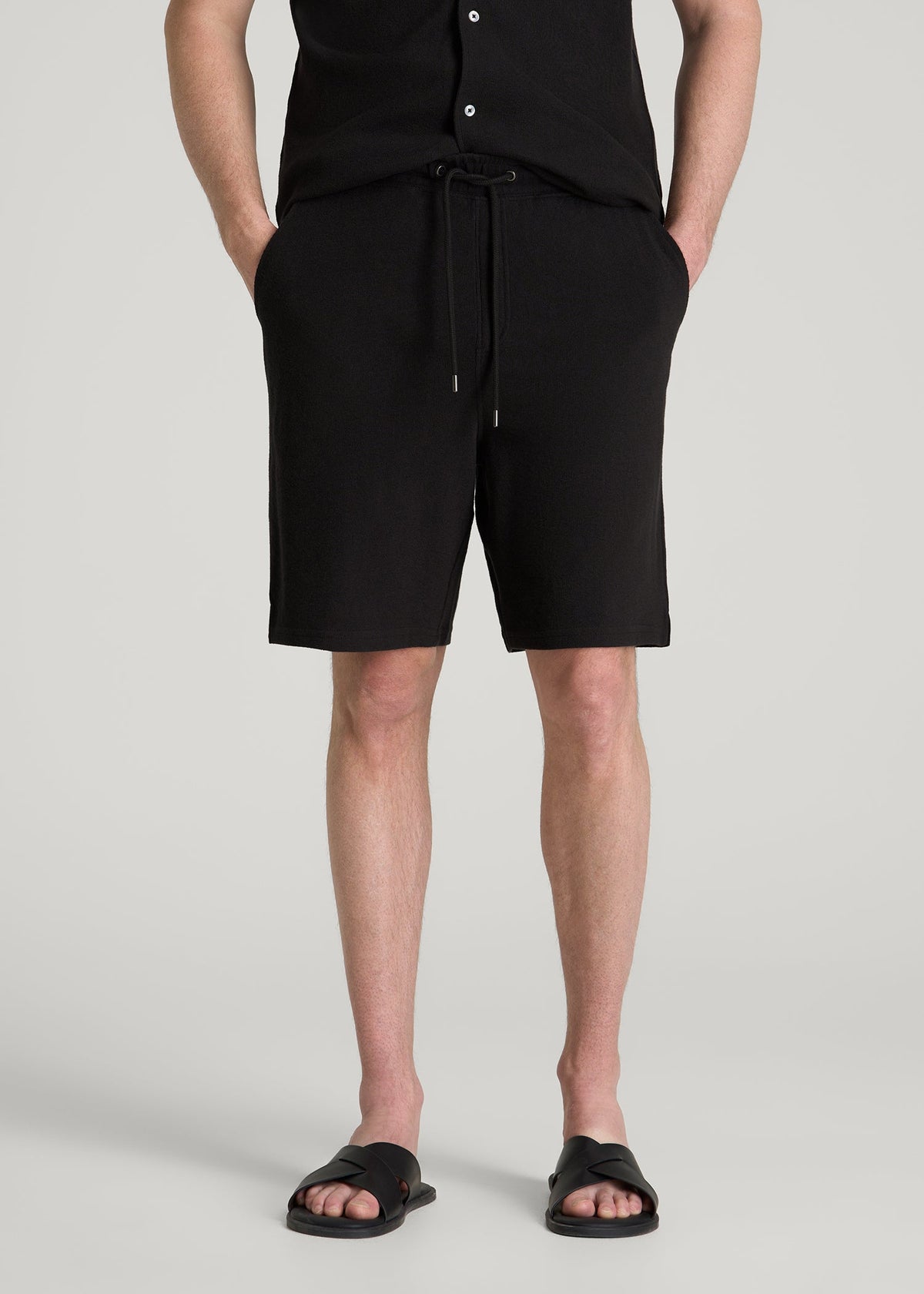 American Tall Discount | Terry Cotton Pull-On Shorts for Tall Men in Black