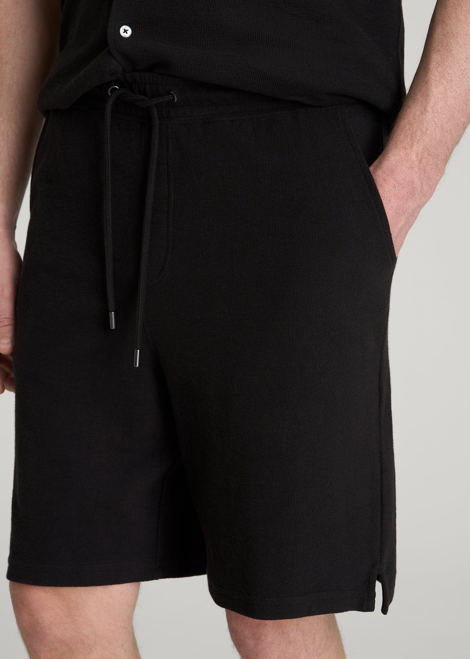 American Tall Discount | Terry Cotton Pull-On Shorts for Tall Men in Black