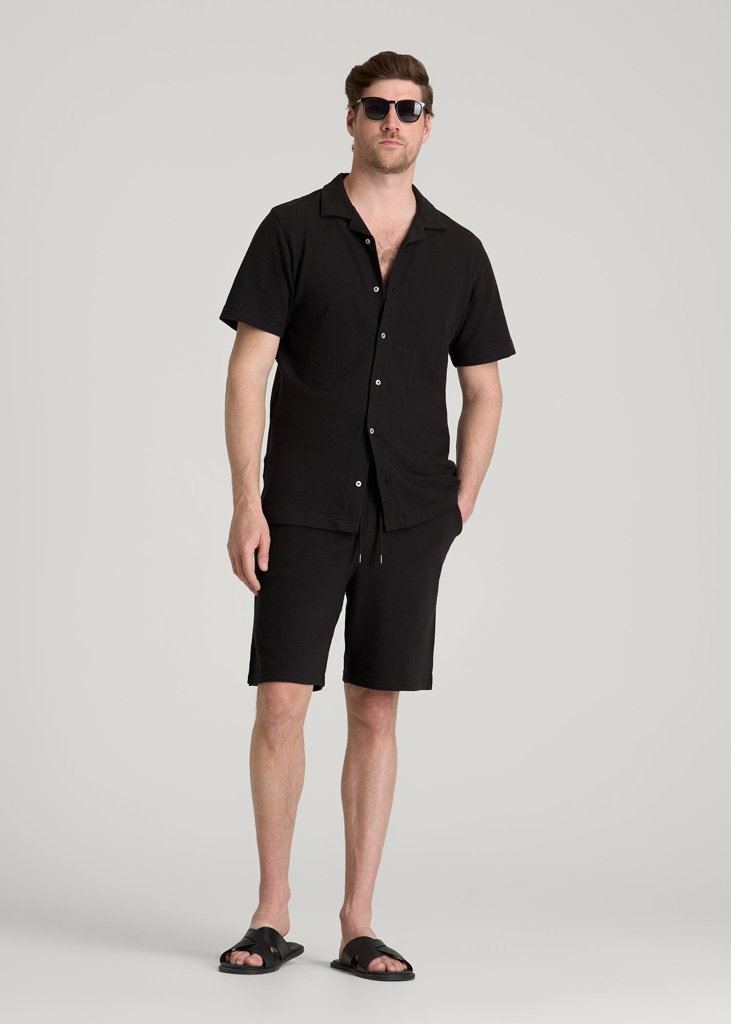 American Tall Discount | Terry Cotton Pull-On Shorts for Tall Men in Black
