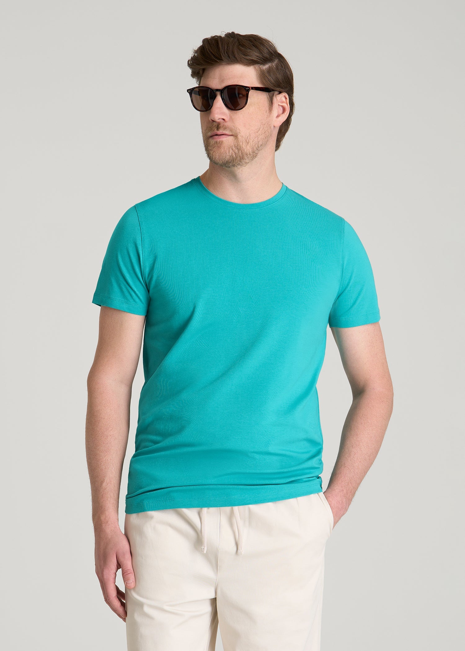 American Tall Online Shop | The Essential Modern Fit Crewneck Tee for Tall Men in Baltic Turquoise