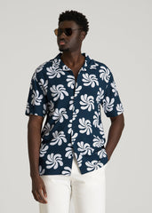 American Tall Discount | Short Sleeve Resort Shirt for Tall Men in Navy Fantasy Floral