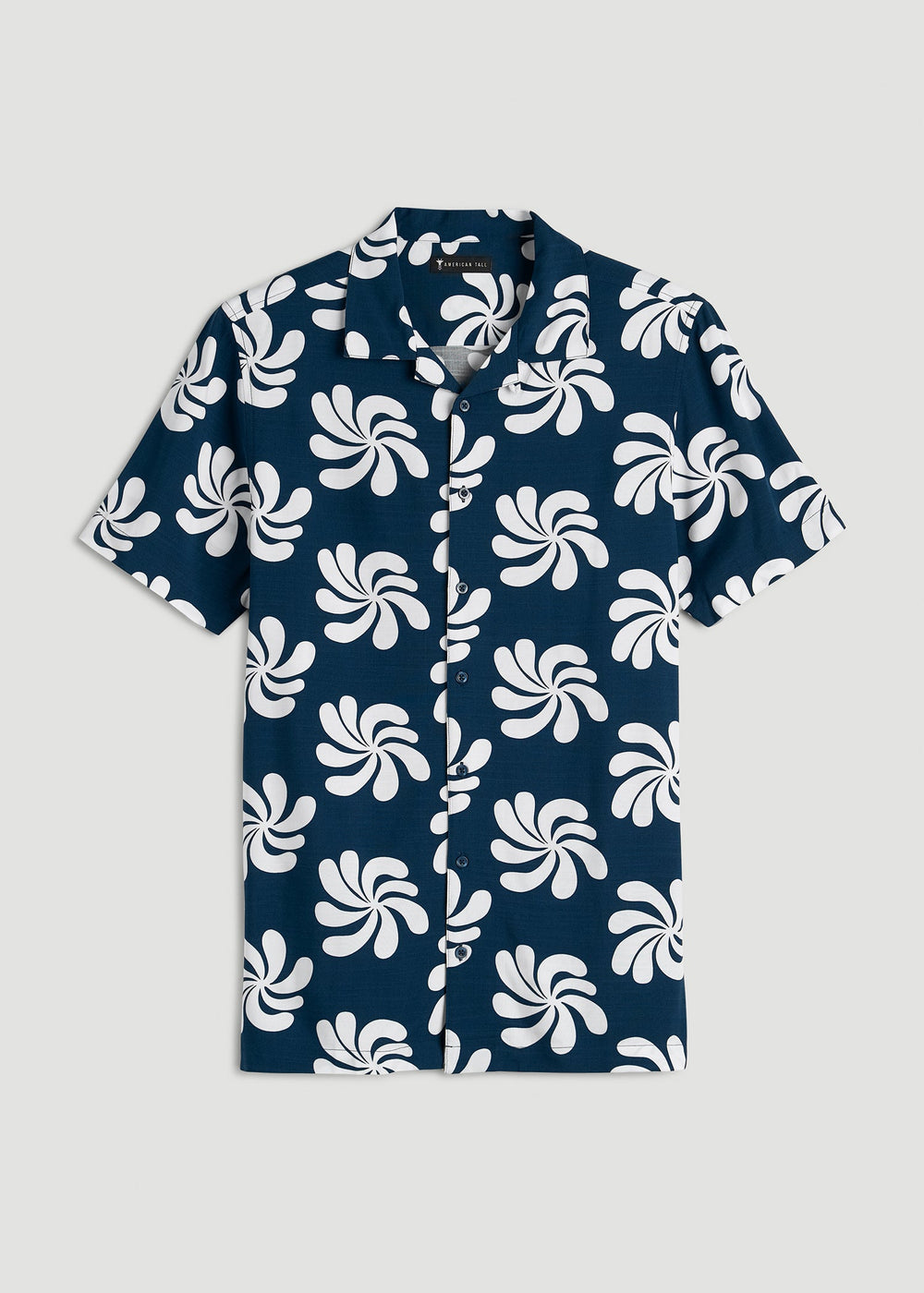 American Tall Discount | Short Sleeve Resort Shirt for Tall Men in Navy Fantasy Floral