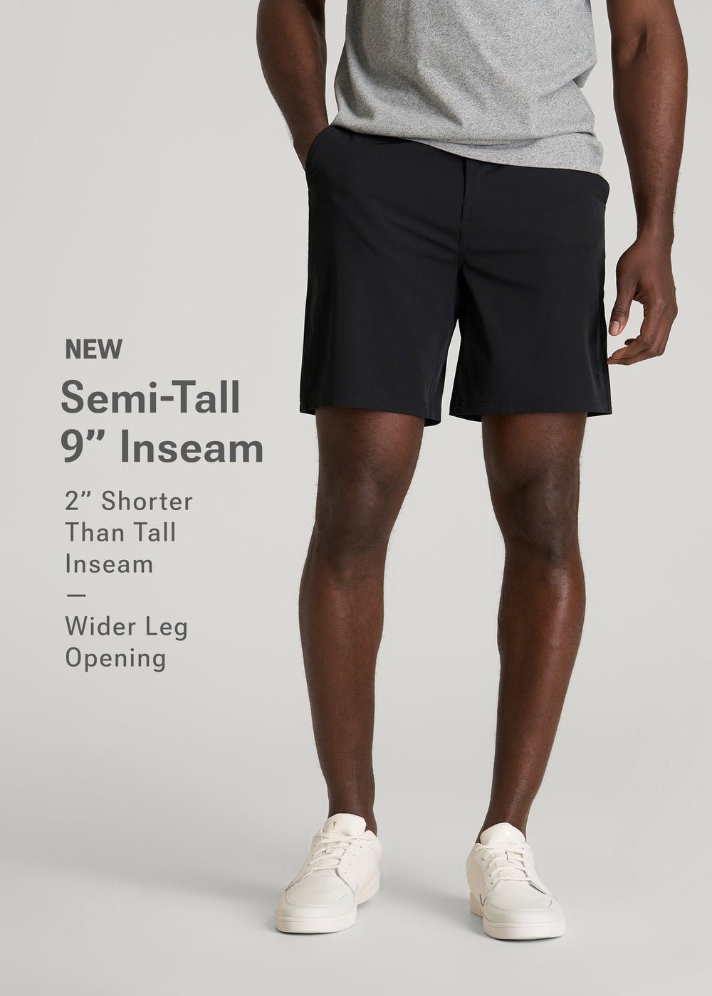 American Tall Online | Stretch Hybrid Shorts for Tall Men in Deep Black