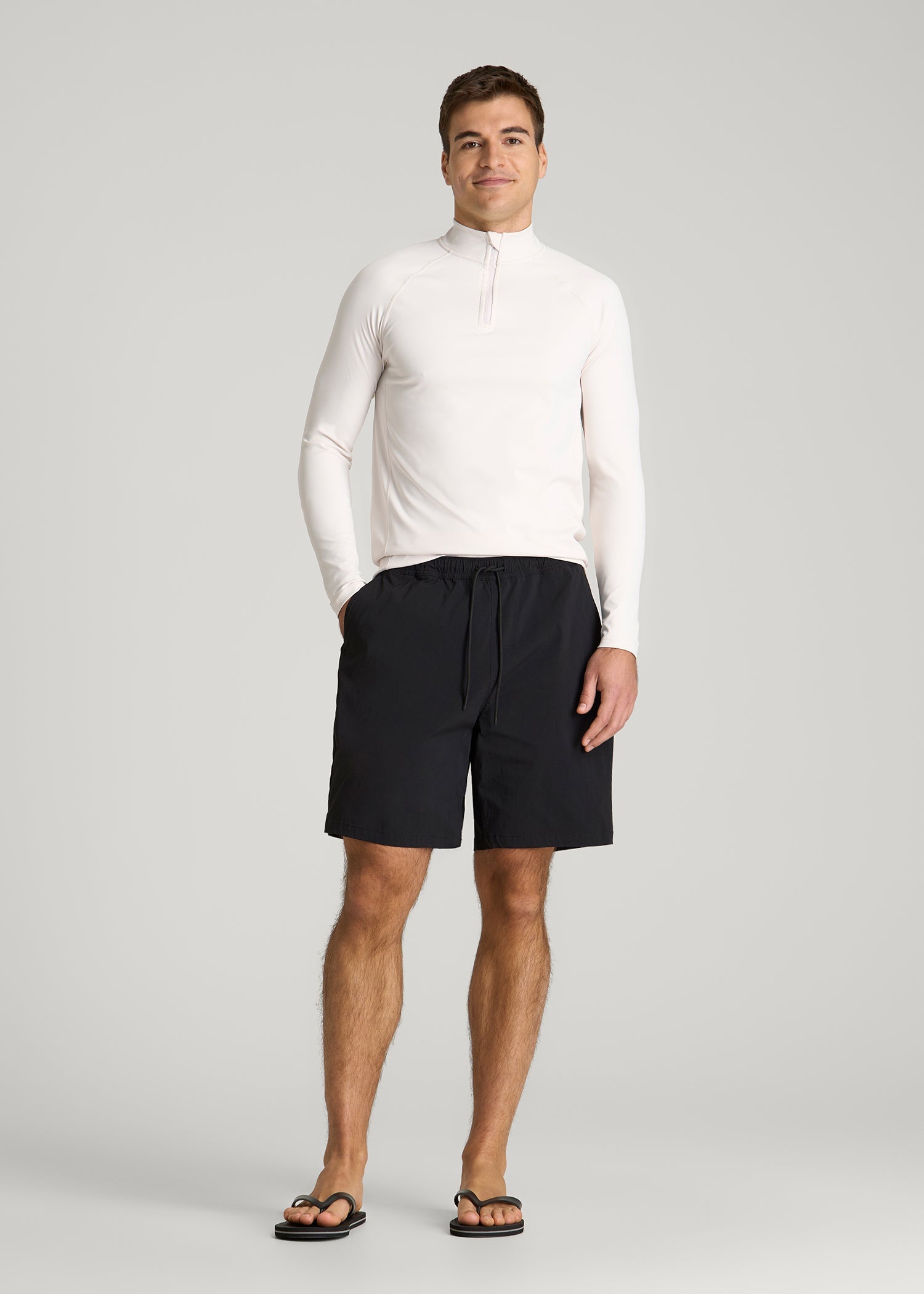 American Tall Sale | Quarter Zip Long Sleeves Rashguard for Tall Men in White Sand