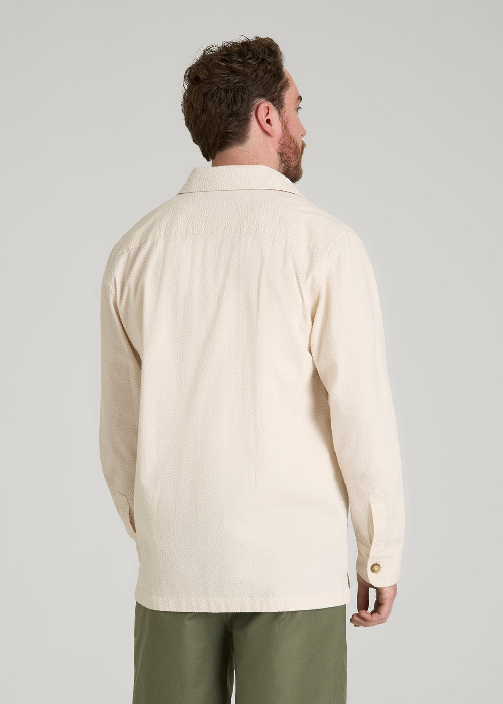 American Tall Discount | Seersucker Overshirt for Tall Men in White Sand