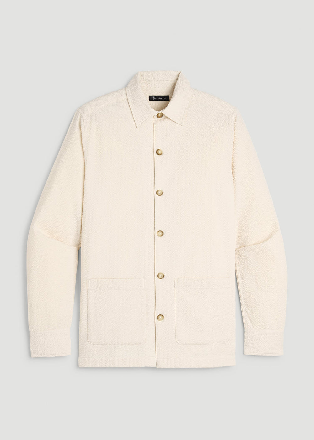 American Tall Discount | Seersucker Overshirt for Tall Men in White Sand