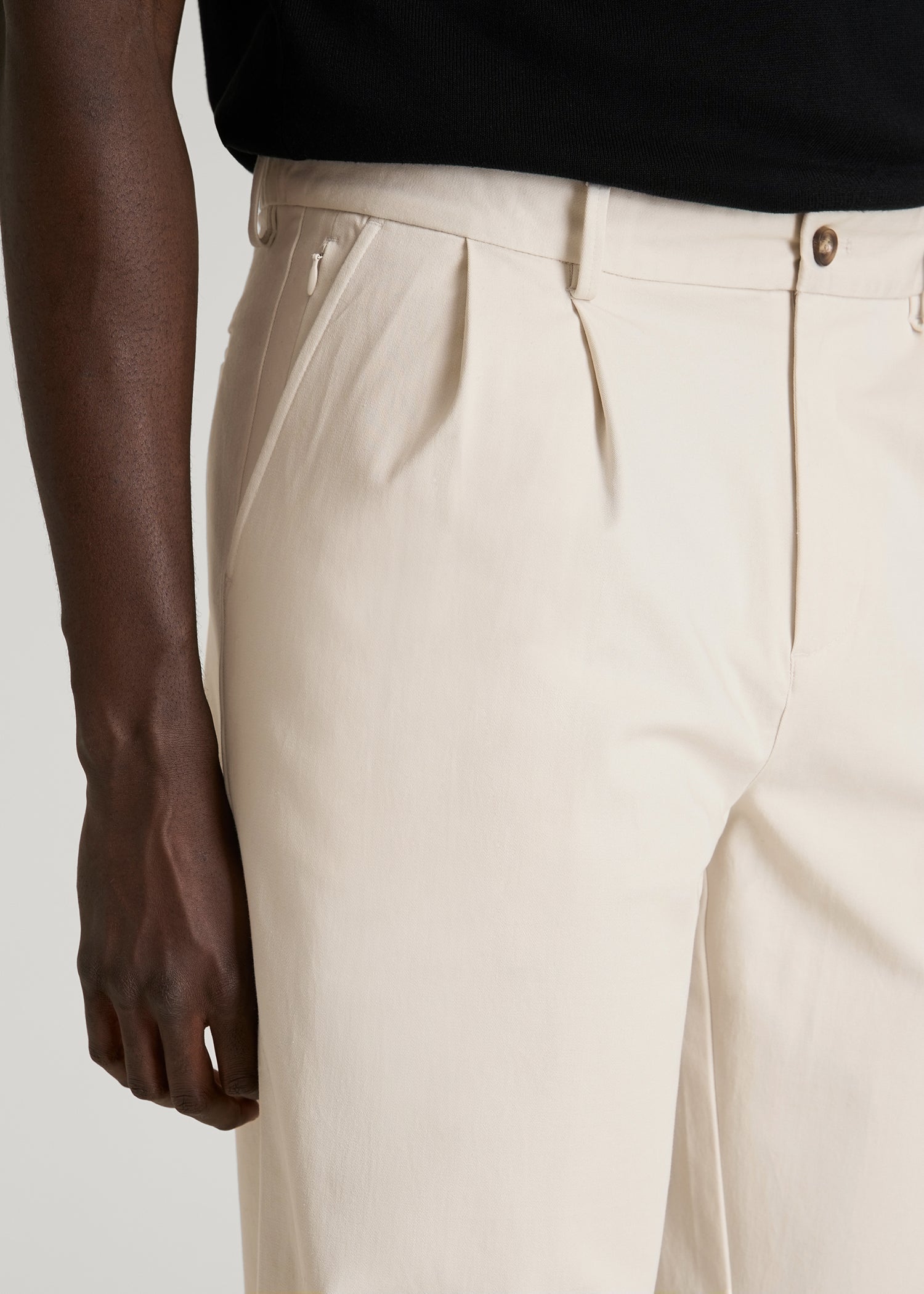 American Tall Online | Stretch Commuter Pleated Chinos for Tall Men in White Sand