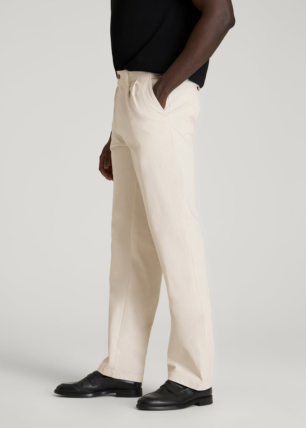 American Tall Online | Stretch Commuter Pleated Chinos for Tall Men in White Sand