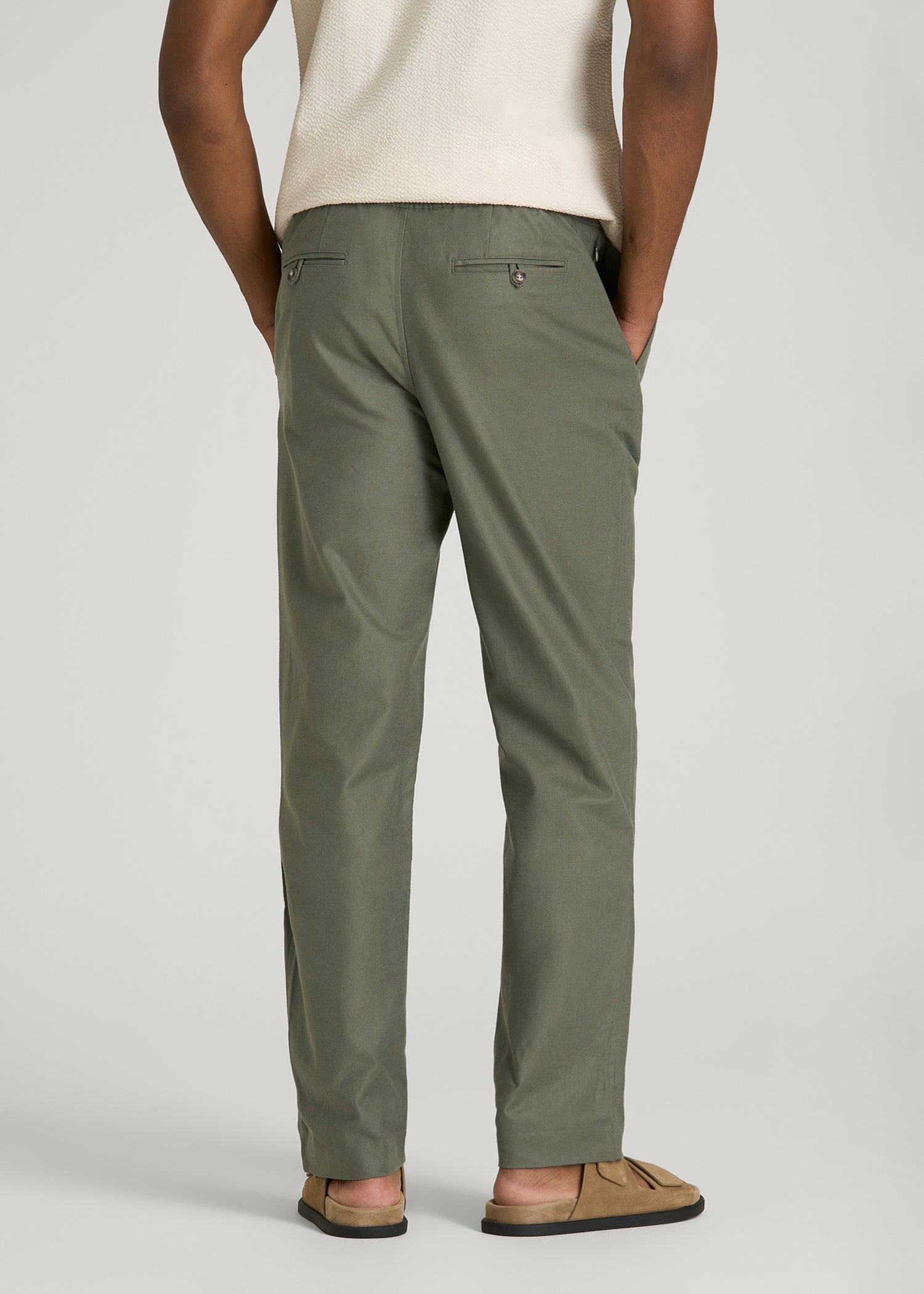 American Tall Sale | Stretch Cotton Linen Blend Pull-On Pants for Tall Men in Olive
