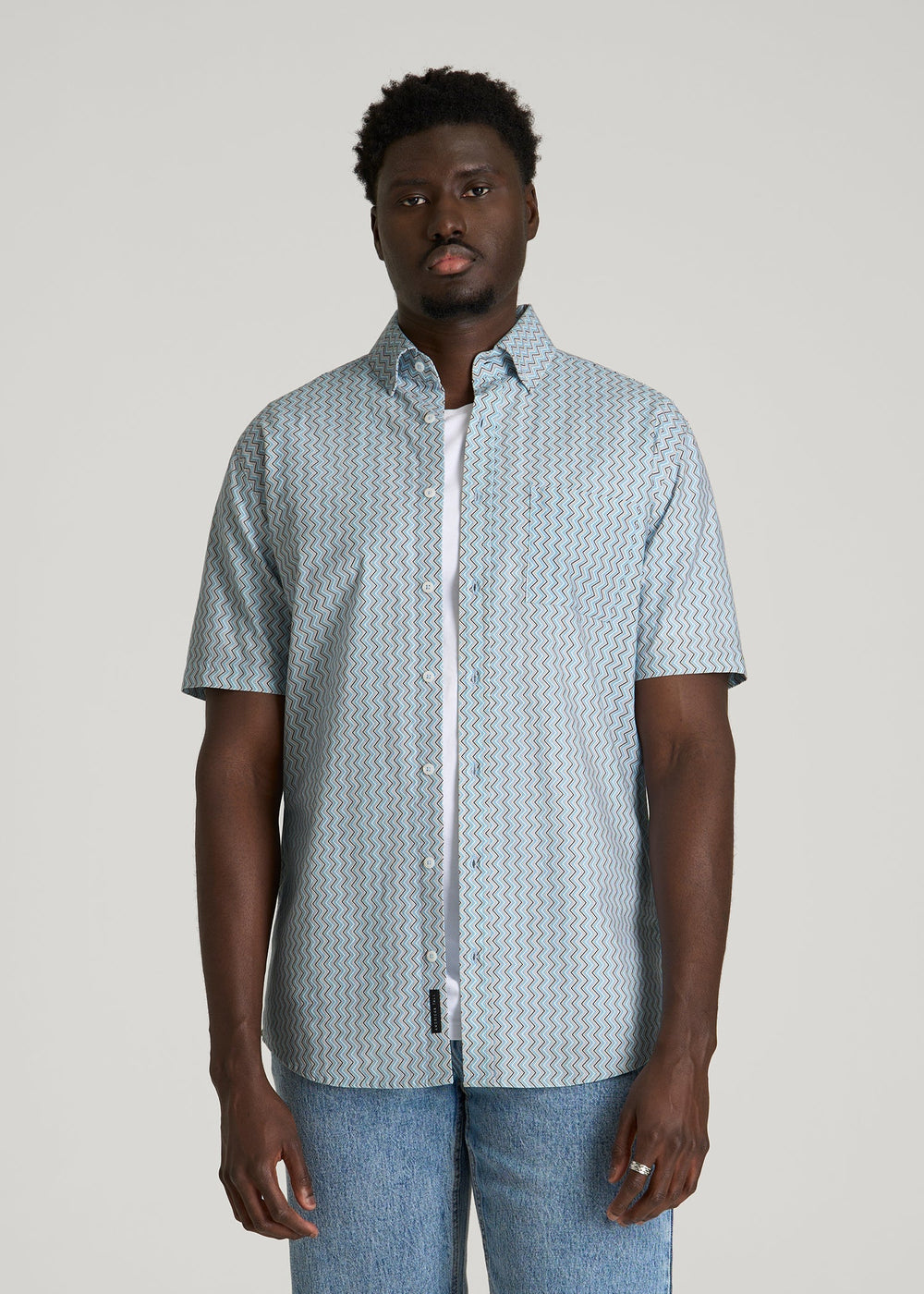 American Tall Discount | Short Sleeve Shirt for Tall Men in Ice Blue Abstract Stripe