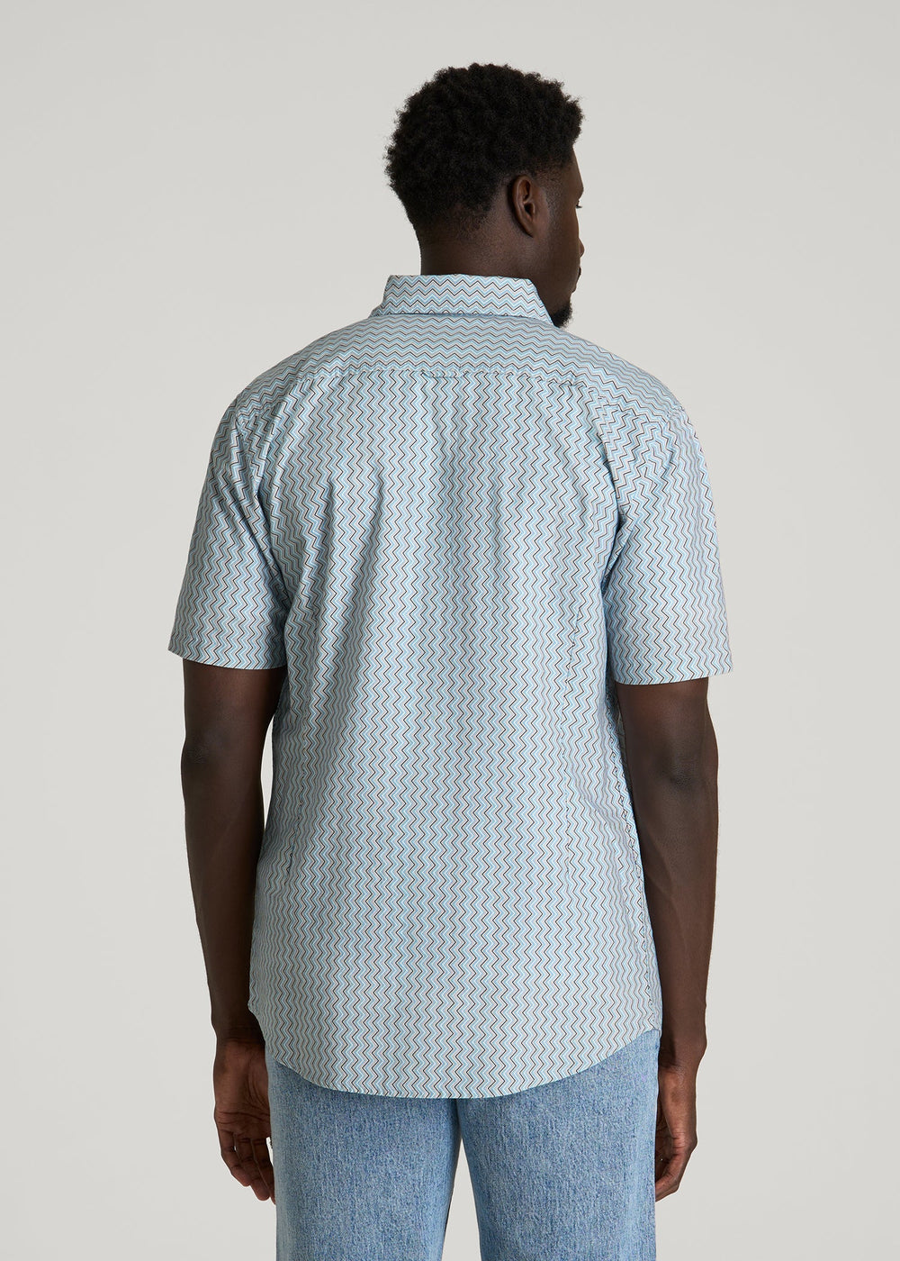 American Tall Discount | Short Sleeve Shirt for Tall Men in Ice Blue Abstract Stripe