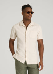 American Tall Sale | Seersucker Camp Collar Short Sleeve Shirt for Tall Men in White Sand