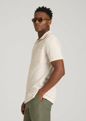 American Tall Sale | Seersucker Camp Collar Short Sleeve Shirt for Tall Men in White Sand