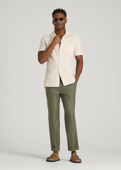 American Tall Sale | Seersucker Camp Collar Short Sleeve Shirt for Tall Men in White Sand