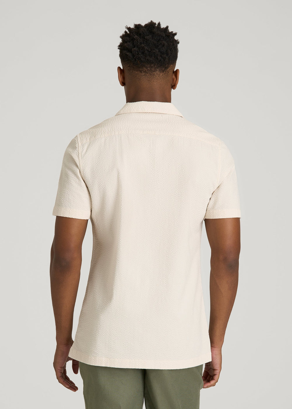 American Tall Sale | Seersucker Camp Collar Short Sleeve Shirt for Tall Men in White Sand