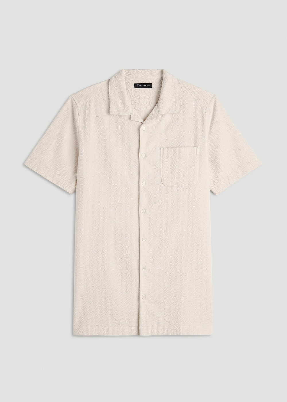 American Tall Sale | Seersucker Camp Collar Short Sleeve Shirt for Tall Men in White Sand
