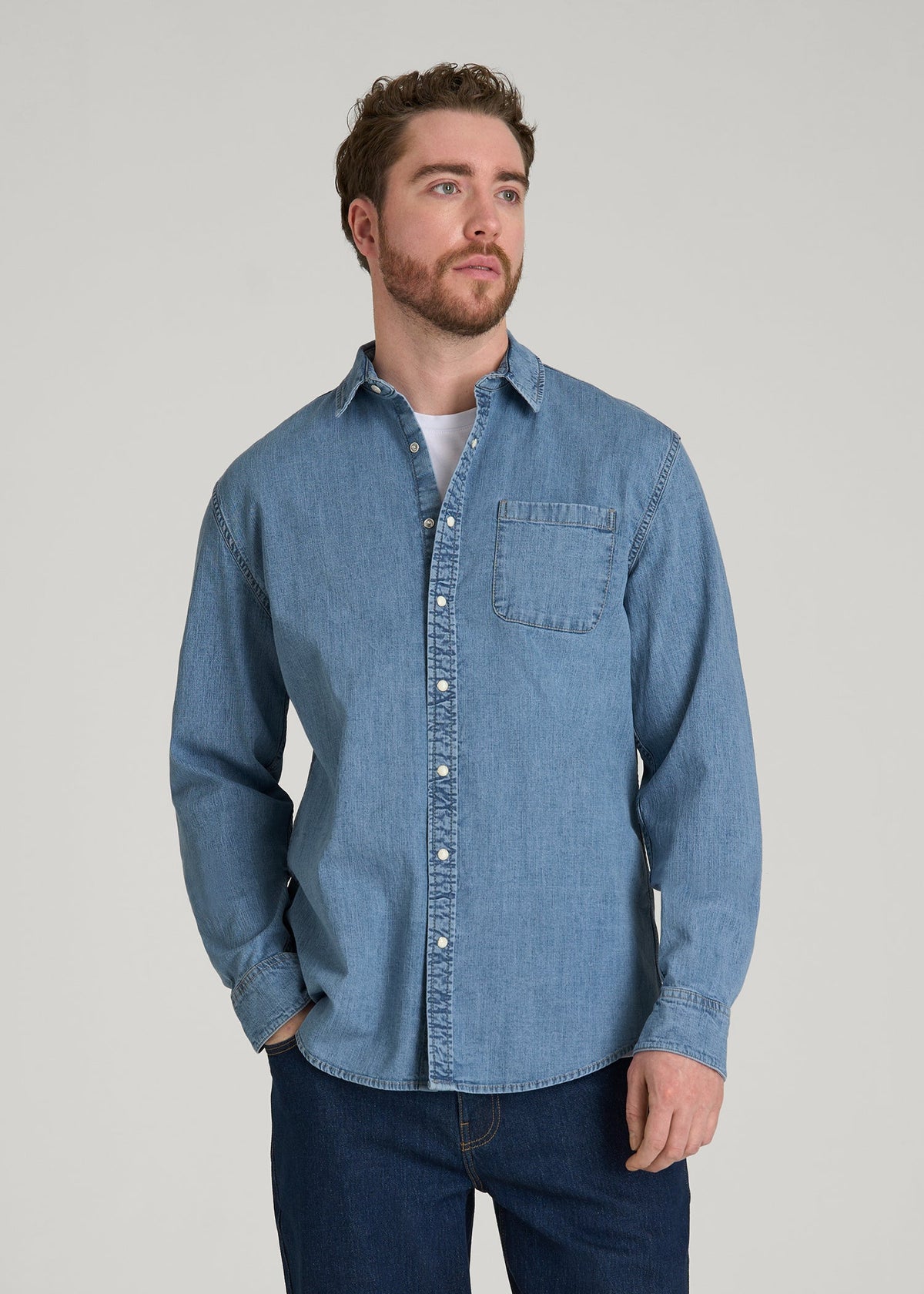 American Tall For Sale | Classic Stretch Denim Shirt for Tall Men in Perfect Blue