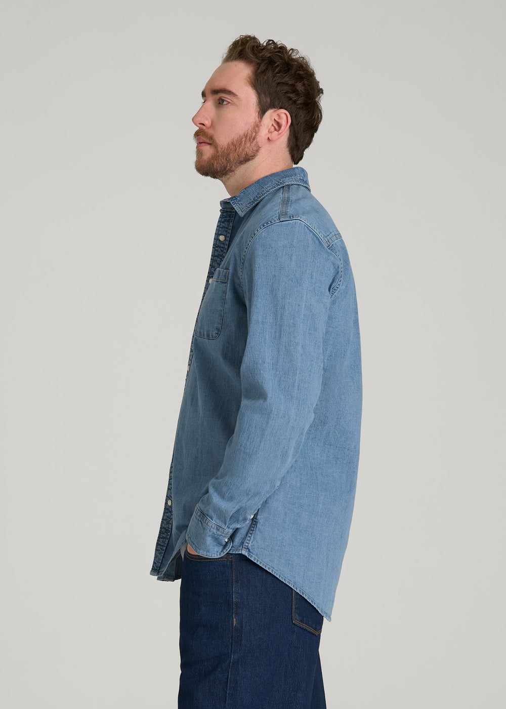 American Tall For Sale | Classic Stretch Denim Shirt for Tall Men in Perfect Blue