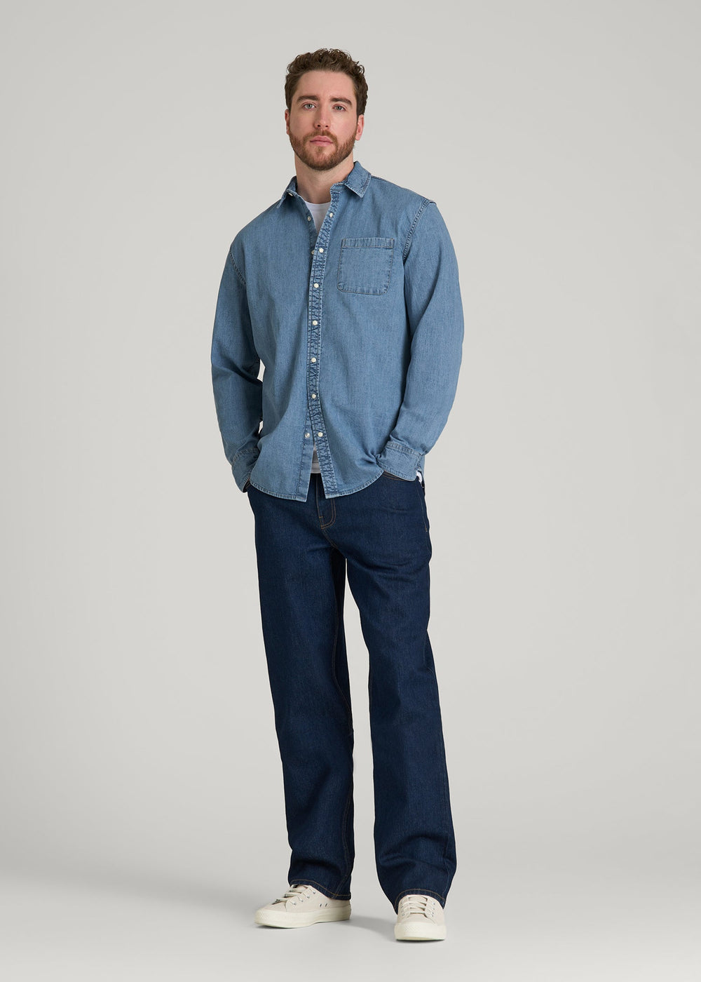 American Tall For Sale | Classic Stretch Denim Shirt for Tall Men in Perfect Blue