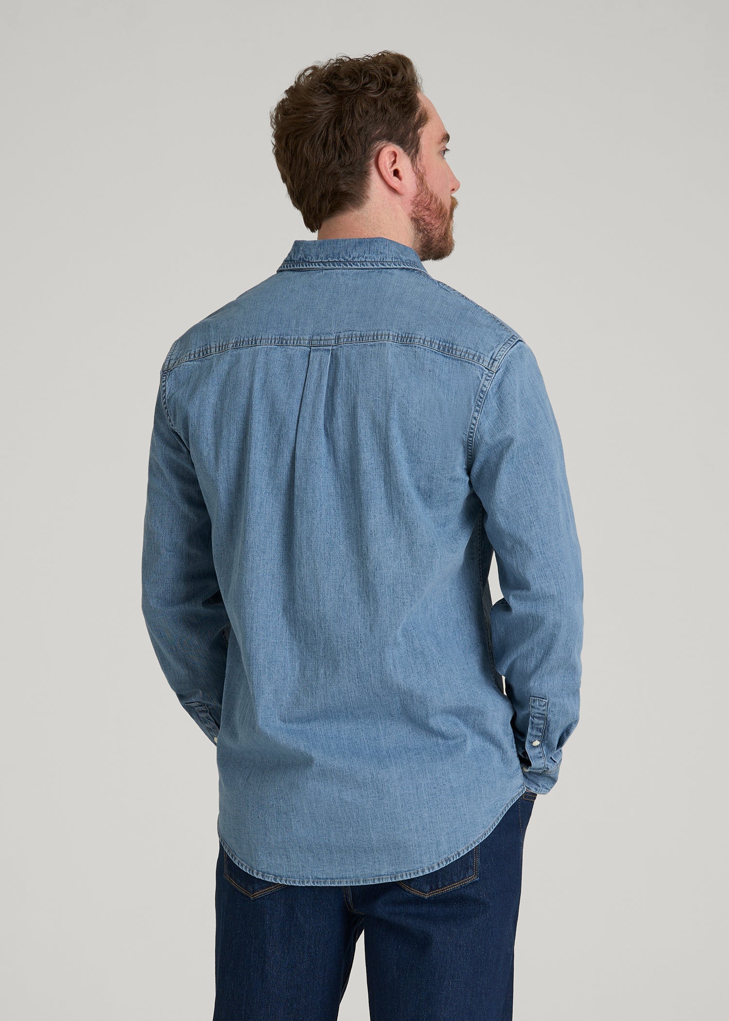 American Tall For Sale | Classic Stretch Denim Shirt for Tall Men in Perfect Blue