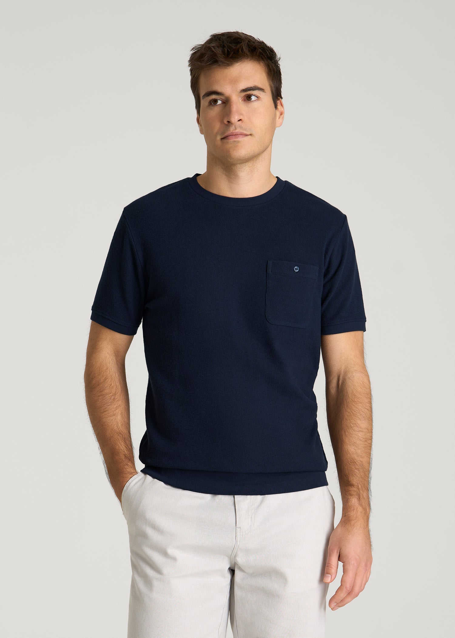 American Tall Discount | Terry Cotton Pocket Tee for Tall Men in Patriot Blue