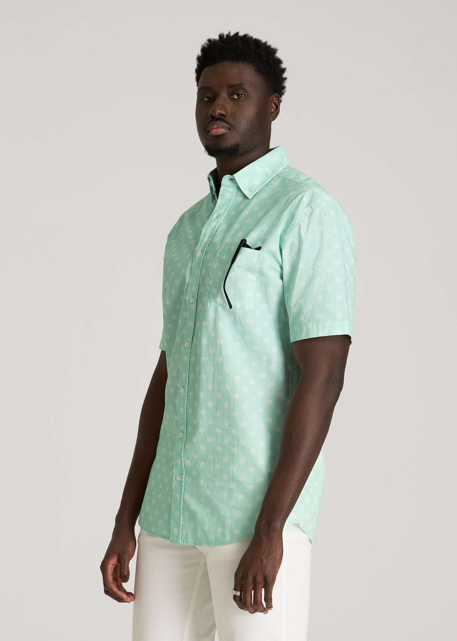 American Tall Online | Short Sleeve Shirt for Tall Men in Opal Blue Dandelion