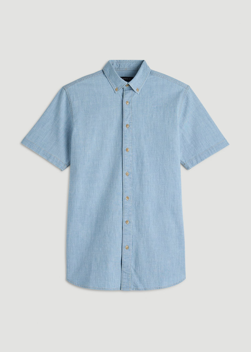 American Tall Sale | Short Sleeve Chambray Shirt for Tall Men in Light Blue Chambray